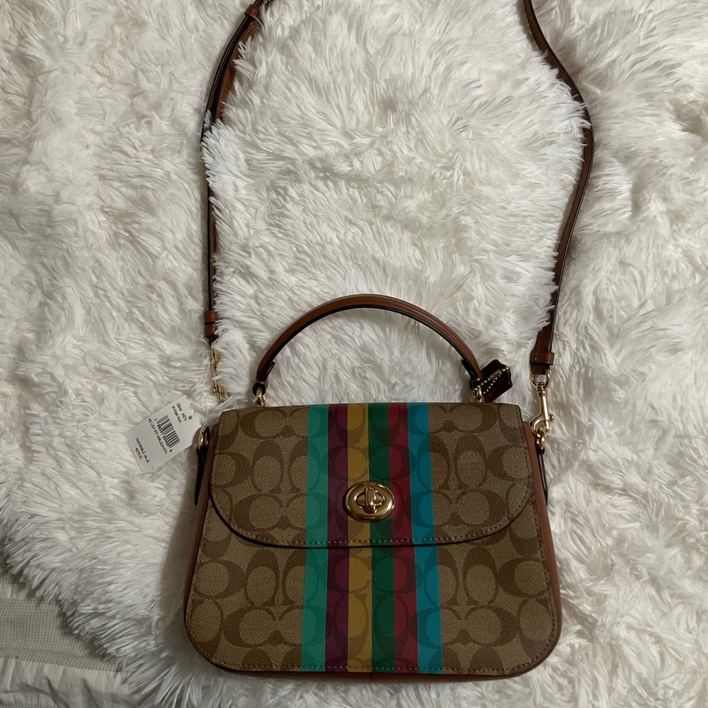 Coach Marlie Gold/Khaki Mult Pebble Leather Top Handle Satchel/Crossbody…